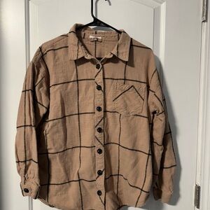 Maurices Tan Checkered Button Down Shirt